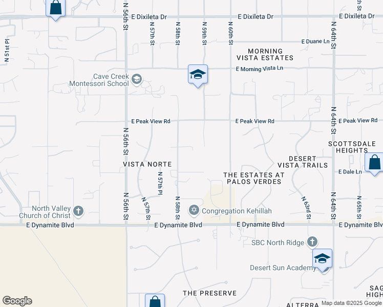 map of restaurants, bars, coffee shops, grocery stores, and more near 28625 North 58th Street in Cave Creek