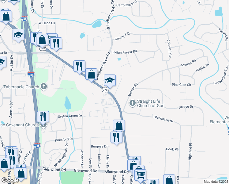 map of restaurants, bars, coffee shops, grocery stores, and more near 4560 Covington Highway in Decatur