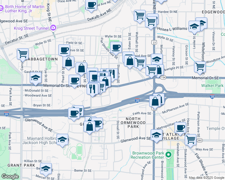 map of restaurants, bars, coffee shops, grocery stores, and more near 289 Heritage Lane Southeast in Atlanta