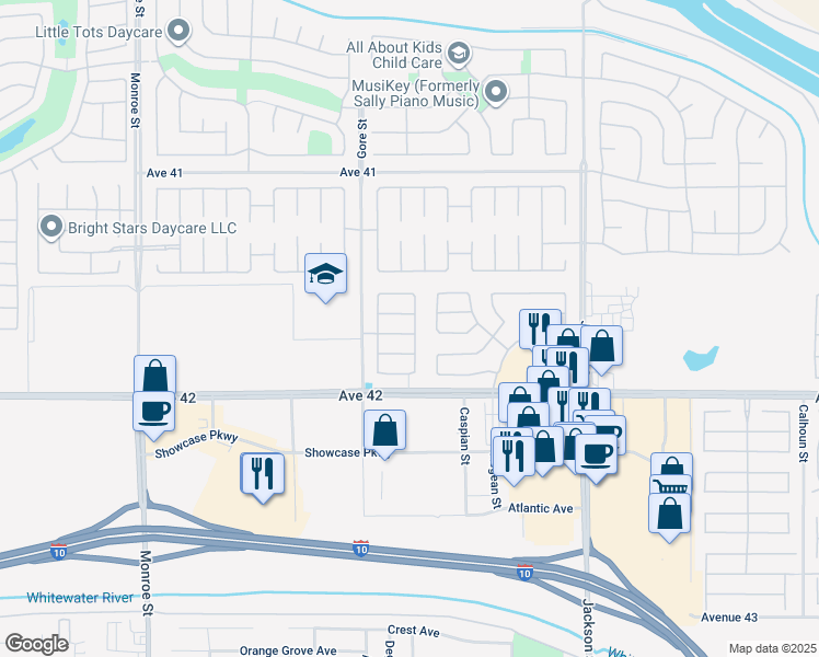 map of restaurants, bars, coffee shops, grocery stores, and more near 82608 Carrara Court in Indio
