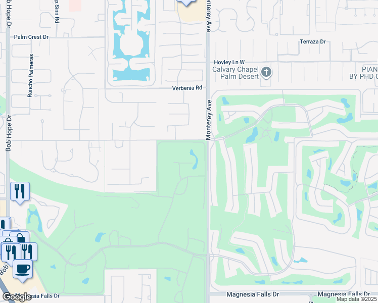map of restaurants, bars, coffee shops, grocery stores, and more near 23 Don Quixote Drive in Rancho Mirage