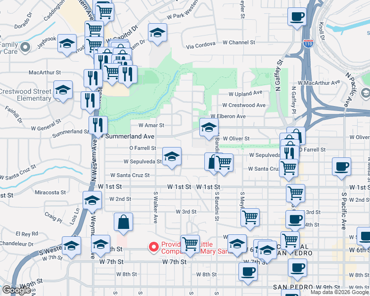 map of restaurants, bars, coffee shops, grocery stores, and more near 1163 West Sepulveda Street in Los Angeles