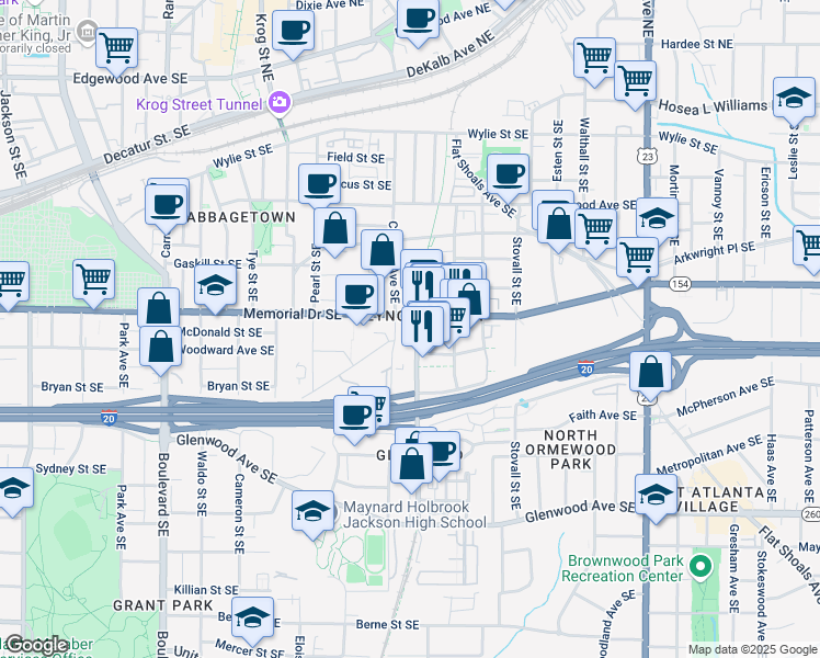 map of restaurants, bars, coffee shops, grocery stores, and more near 881 Memorial Drive Southeast in Atlanta