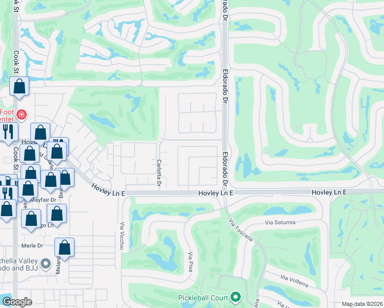 map of restaurants, bars, coffee shops, grocery stores, and more near 75840 Sarazen Way in Palm Desert
