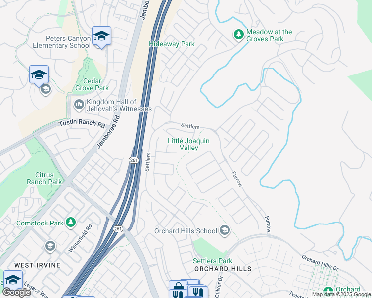 map of restaurants, bars, coffee shops, grocery stores, and more near 115 Quiet Place in Irvine