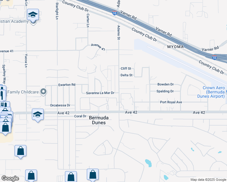 map of restaurants, bars, coffee shops, grocery stores, and more near 78650 Avenue 42 in Bermuda Dunes