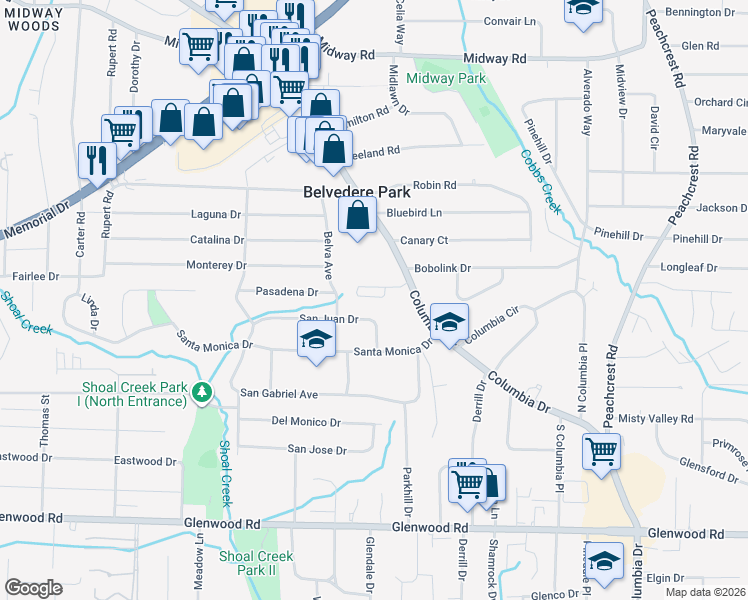 map of restaurants, bars, coffee shops, grocery stores, and more near 3002 Lauren Parc Road in Decatur