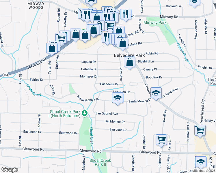 map of restaurants, bars, coffee shops, grocery stores, and more near 3007 Pasadena Drive in Decatur