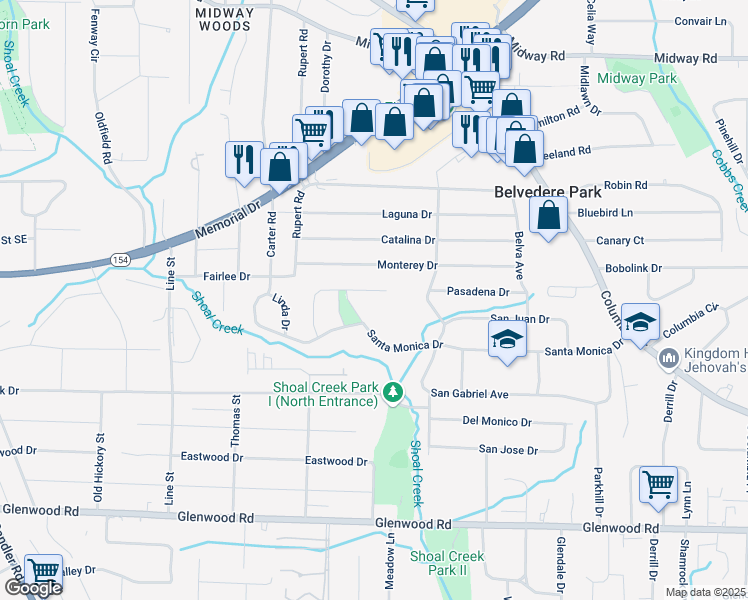 map of restaurants, bars, coffee shops, grocery stores, and more near 2903 Santa Barbara Drive in Decatur