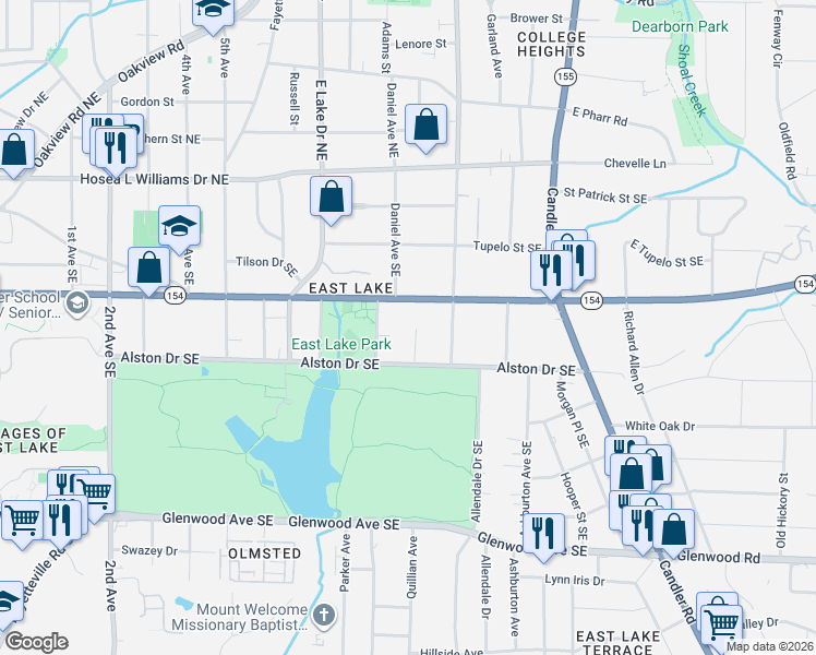 map of restaurants, bars, coffee shops, grocery stores, and more near 2714 Alston Drive Southeast in Atlanta