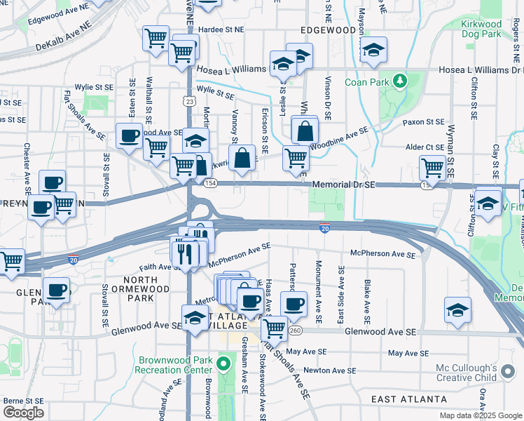 map of restaurants, bars, coffee shops, grocery stores, and more near 265 Haas Avenue Southeast in Atlanta