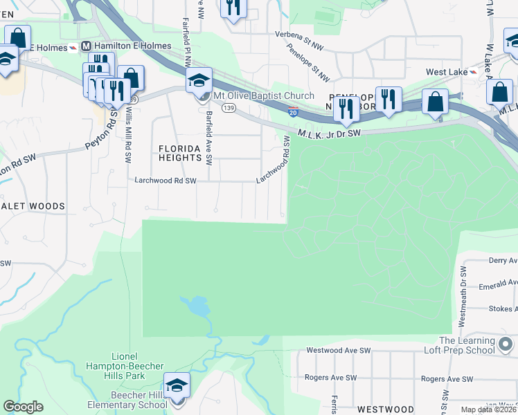 map of restaurants, bars, coffee shops, grocery stores, and more near 375 Brooks Avenue Southwest in Atlanta