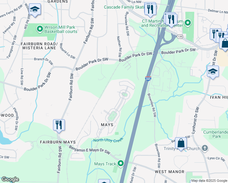 map of restaurants, bars, coffee shops, grocery stores, and more near 703 Crestwell Circle in Atlanta
