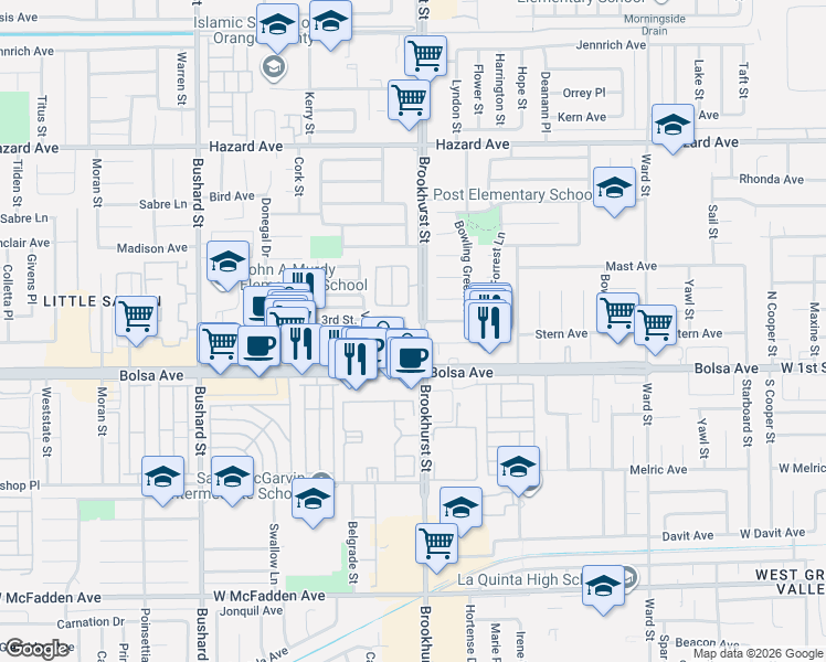 map of restaurants, bars, coffee shops, grocery stores, and more near in Westminster