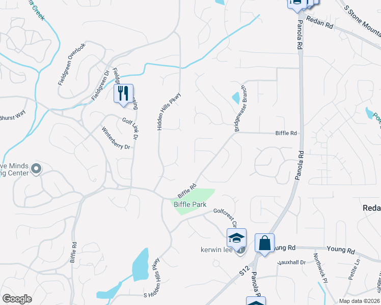 map of restaurants, bars, coffee shops, grocery stores, and more near 5235 Greenpoint Drive in Stone Mountain