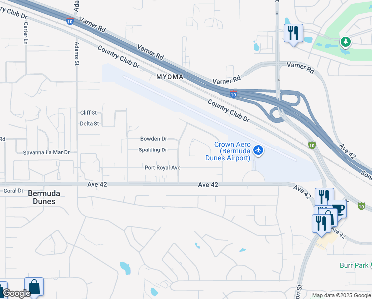 map of restaurants, bars, coffee shops, grocery stores, and more near 41701 Nevis Place in Bermuda Dunes