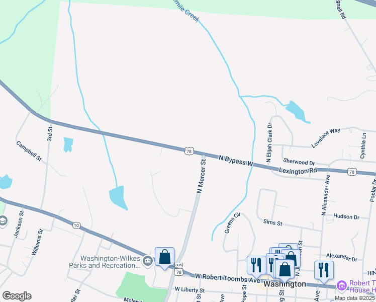 map of restaurants, bars, coffee shops, grocery stores, and more near U.S. 78 in Washington