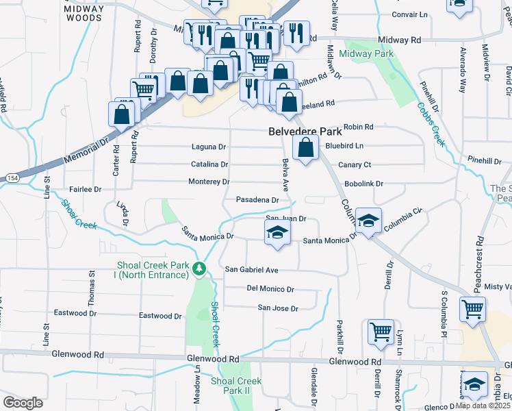 map of restaurants, bars, coffee shops, grocery stores, and more near 3007 Pasadena Drive in Decatur