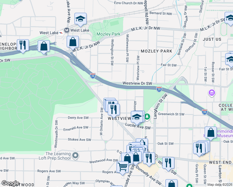 map of restaurants, bars, coffee shops, grocery stores, and more near 359 Inman Street Southwest in Atlanta