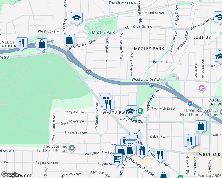 map of restaurants, bars, coffee shops, grocery stores, and more near 331 Inman Street Southwest in Atlanta