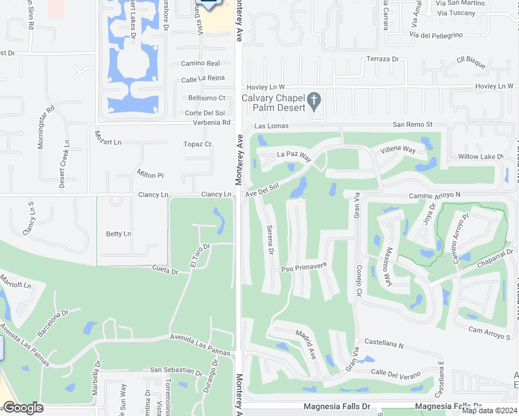 map of restaurants, bars, coffee shops, grocery stores, and more near 213 Serena Drive in Palm Desert