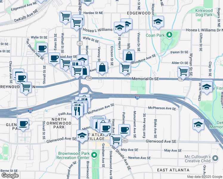 map of restaurants, bars, coffee shops, grocery stores, and more near 265 Haas Avenue Southeast in Atlanta