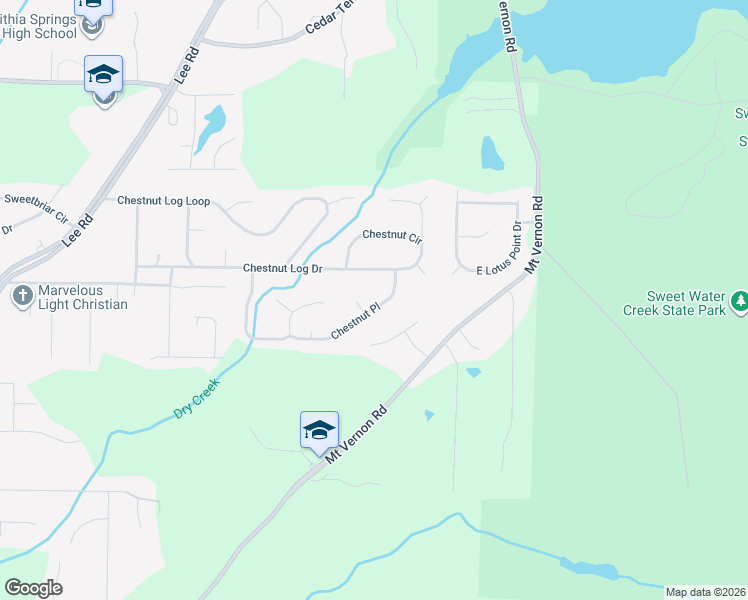 map of restaurants, bars, coffee shops, grocery stores, and more near 2162 Chestnut Place in Lithia Springs