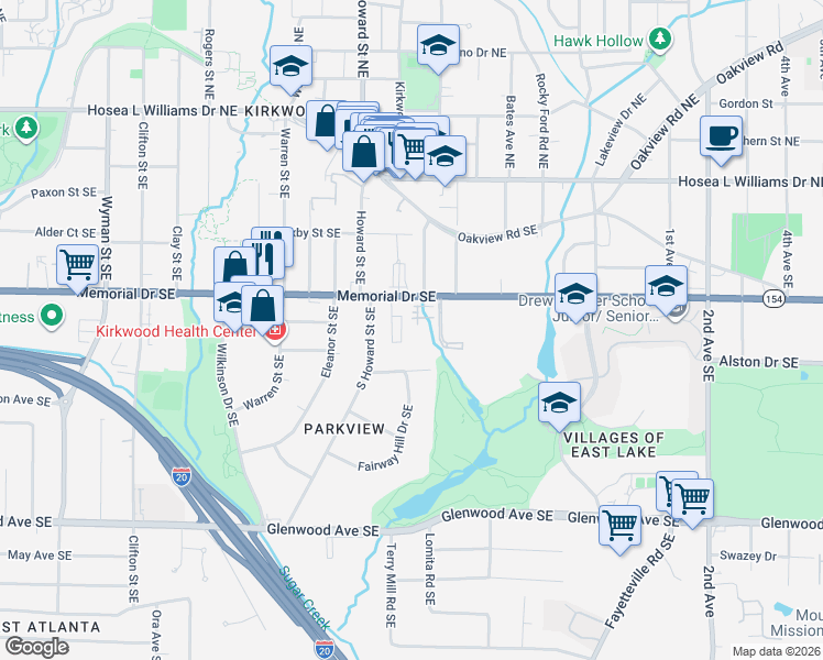 map of restaurants, bars, coffee shops, grocery stores, and more near in Atlanta