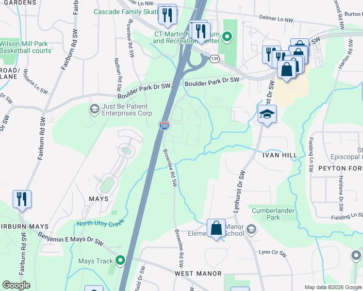 map of restaurants, bars, coffee shops, grocery stores, and more near 311 Scott Street Southwest in Atlanta