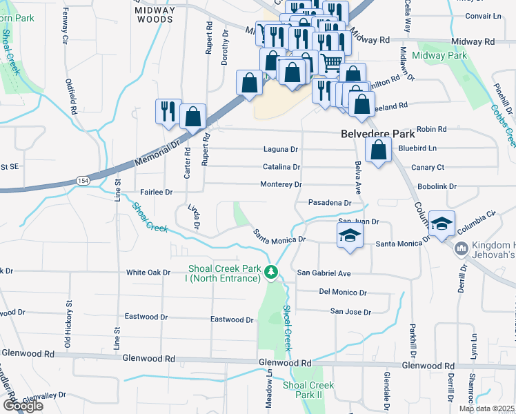map of restaurants, bars, coffee shops, grocery stores, and more near 2903 Santa Barbara Drive in Decatur