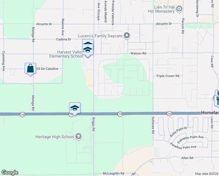 map of restaurants, bars, coffee shops, grocery stores, and more near 25855 Rutherford Court in Homeland
