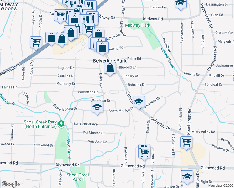 map of restaurants, bars, coffee shops, grocery stores, and more near 3002 Lauren Parc Road in Decatur