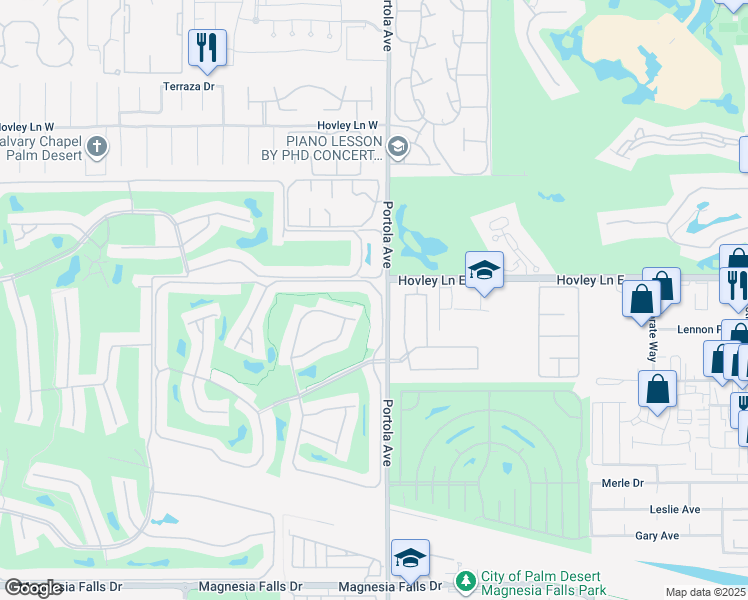 map of restaurants, bars, coffee shops, grocery stores, and more near 11 Lago De Palmas in Palm Desert