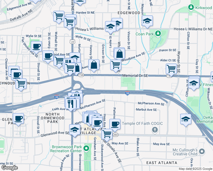 map of restaurants, bars, coffee shops, grocery stores, and more near 264 Haas Avenue Southeast in Atlanta