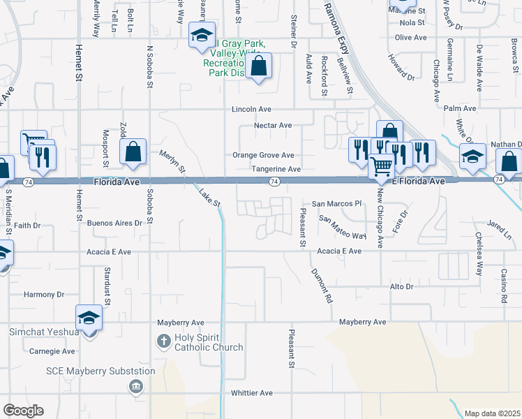 map of restaurants, bars, coffee shops, grocery stores, and more near in Hemet
