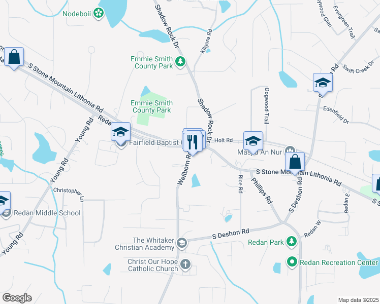 map of restaurants, bars, coffee shops, grocery stores, and more near in DeKalb County