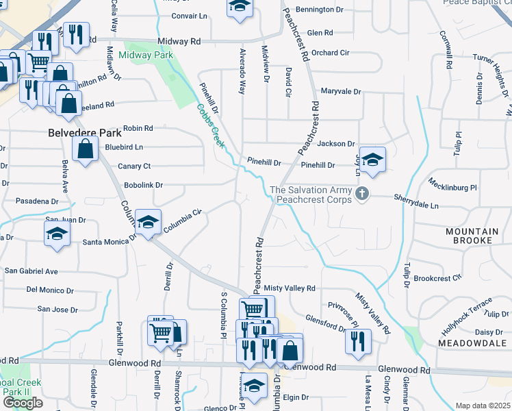 map of restaurants, bars, coffee shops, grocery stores, and more near 3240 Columbia Oaks Way in Decatur