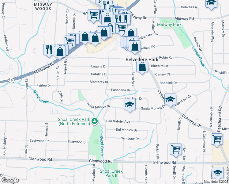 map of restaurants, bars, coffee shops, grocery stores, and more near 2967 Monterey Drive in Decatur