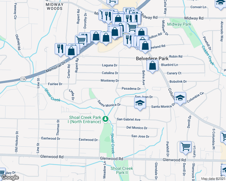 map of restaurants, bars, coffee shops, grocery stores, and more near 1585 San Gabriel Avenue in Decatur