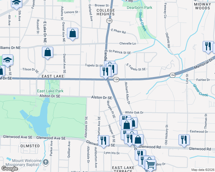 map of restaurants, bars, coffee shops, grocery stores, and more near 2889 Georgia 154 in Atlanta