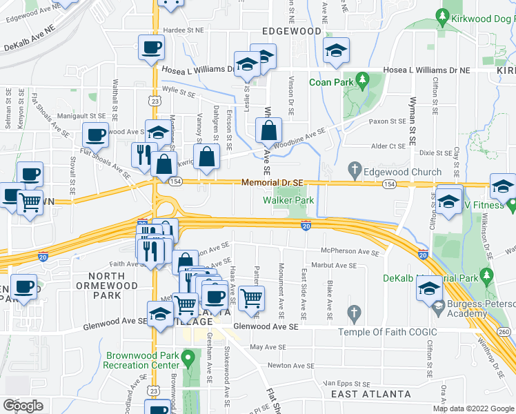 map of restaurants, bars, coffee shops, grocery stores, and more near 235 Patterson Avenue Southeast in Atlanta
