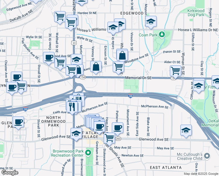 map of restaurants, bars, coffee shops, grocery stores, and more near 264 Haas Avenue Southeast in Atlanta