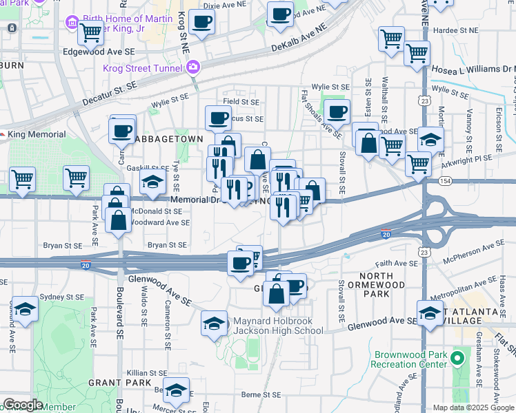map of restaurants, bars, coffee shops, grocery stores, and more near 824 Memorial Drive Southeast in Atlanta