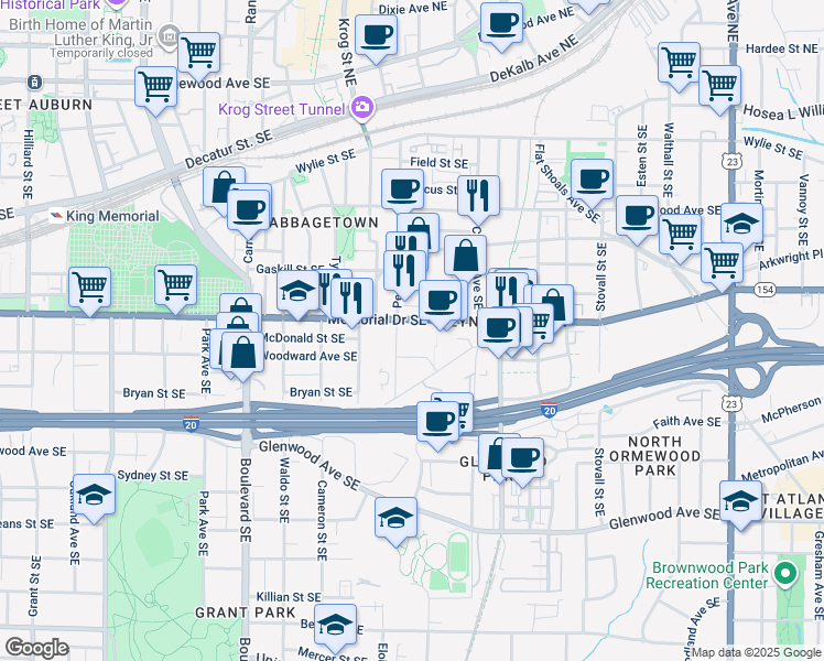 map of restaurants, bars, coffee shops, grocery stores, and more near 780 Memorial Drive Southeast in Atlanta