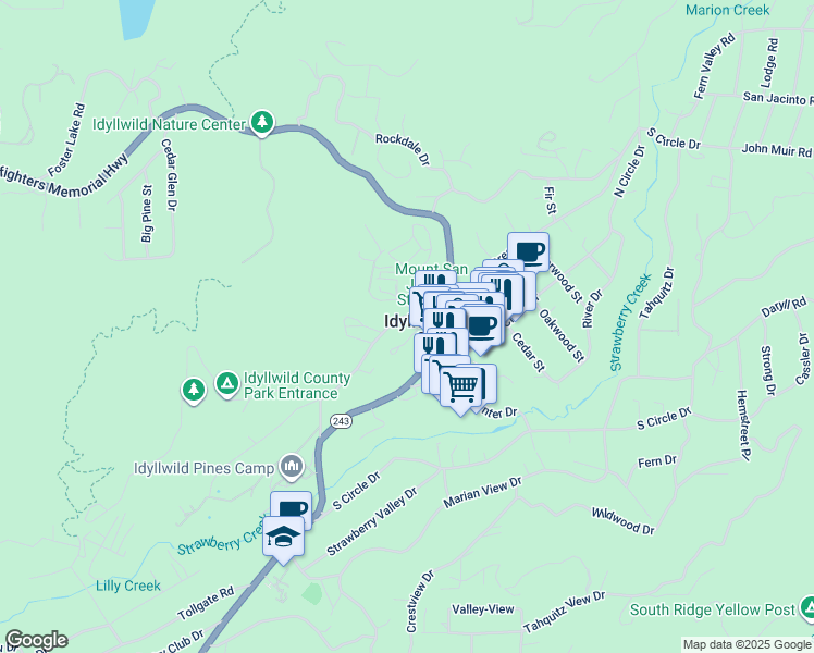 map of restaurants, bars, coffee shops, grocery stores, and more near 54227 Pine Crest Avenue in Idyllwild-Pine Cove
