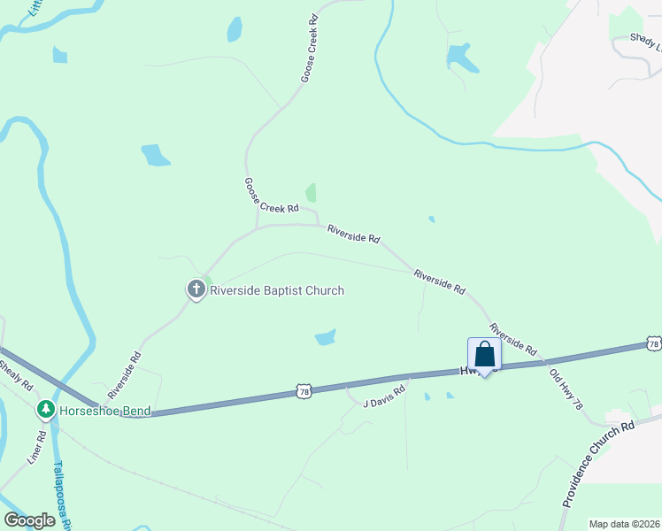 map of restaurants, bars, coffee shops, grocery stores, and more near 217 Riverside Drive in Tallapoosa