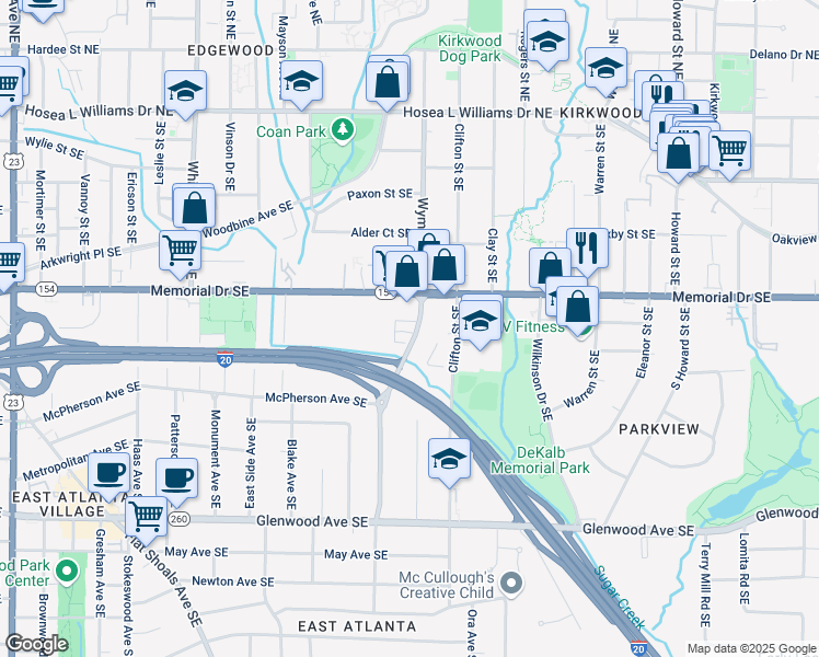 map of restaurants, bars, coffee shops, grocery stores, and more near 241 Maynard Terrace Southeast in Atlanta