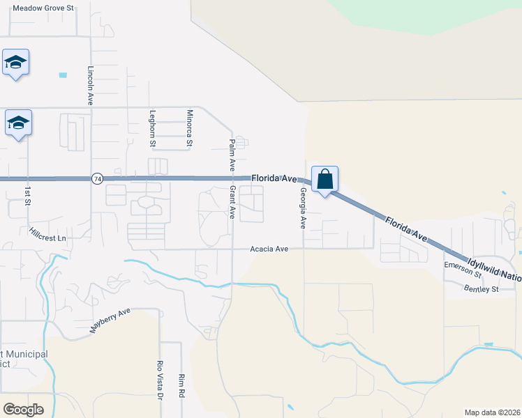 map of restaurants, bars, coffee shops, grocery stores, and more near 45055 East Florida Avenue in Hemet