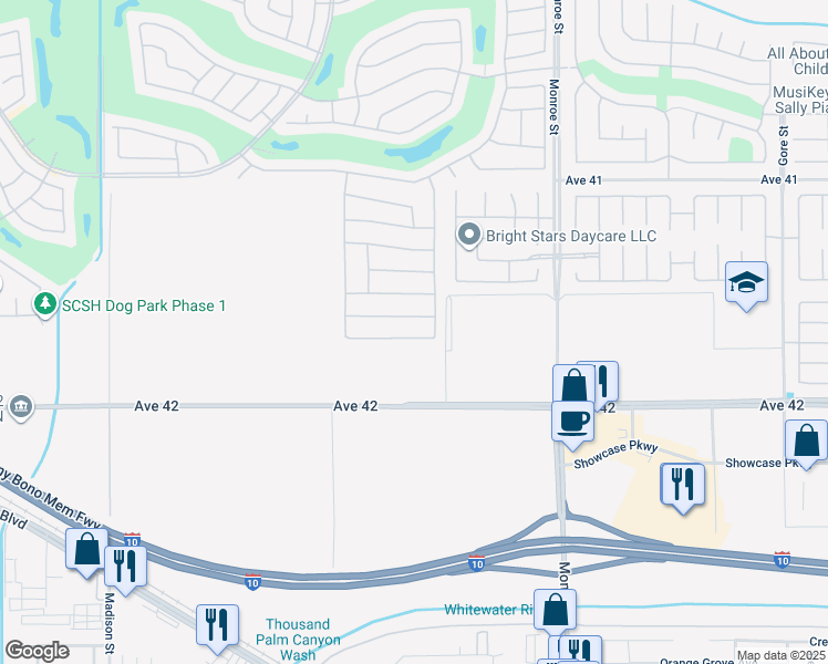 map of restaurants, bars, coffee shops, grocery stores, and more near 81682 Avenida Celaya in Indio