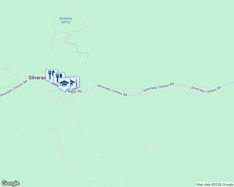 map of restaurants, bars, coffee shops, grocery stores, and more near 28672 Silverado Canyon Road in Silverado